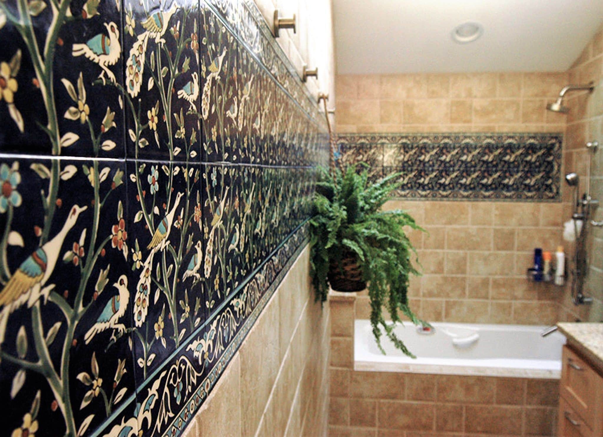 Bathroom tile design with 15x15cm tiles