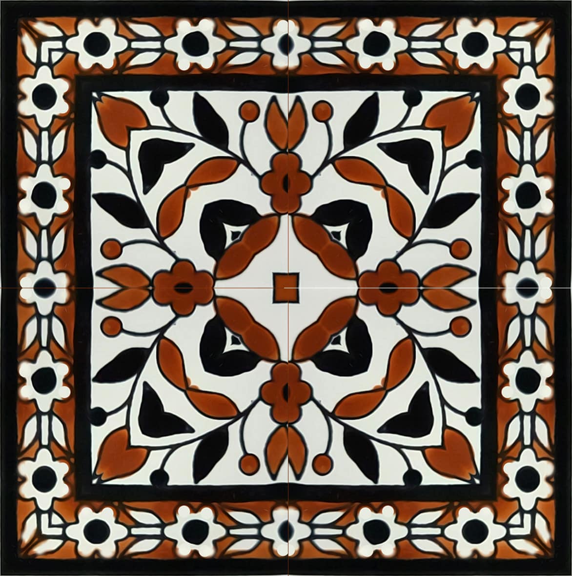 Floral brown black 15x15cm tile pattern