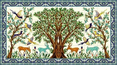 Olive Tree of Jerusalem hand painted tile mural