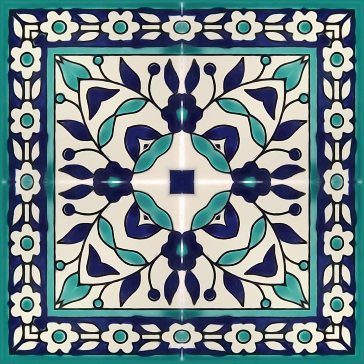 floral light blue ceramic tile pattern