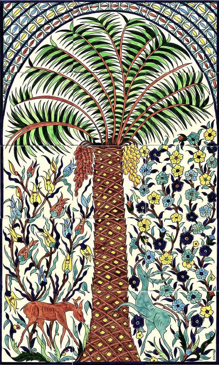 Palm Tree hand painted ceramic tile mural
