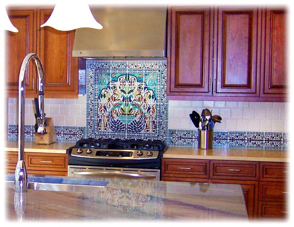 subway tiles with a kitchen tile mural