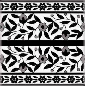 Floral series 6x6 inch black and white border tile
