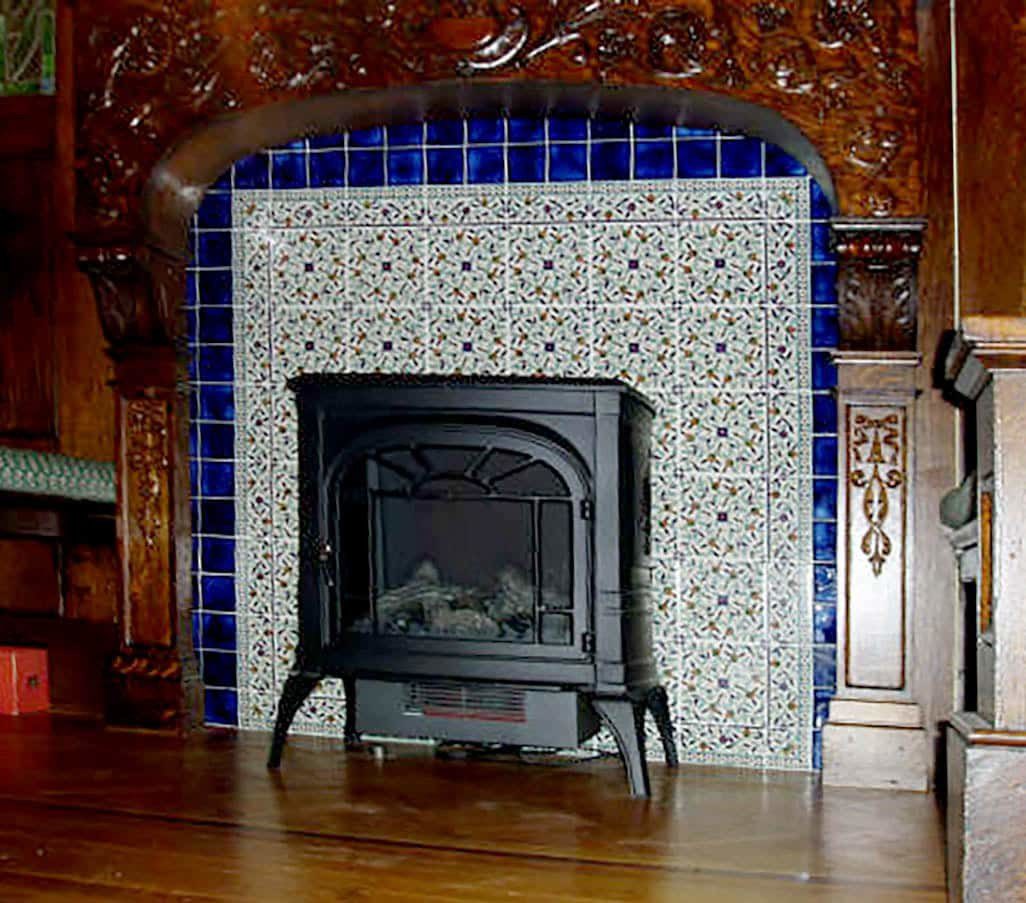 Fireplace tiles hand painted