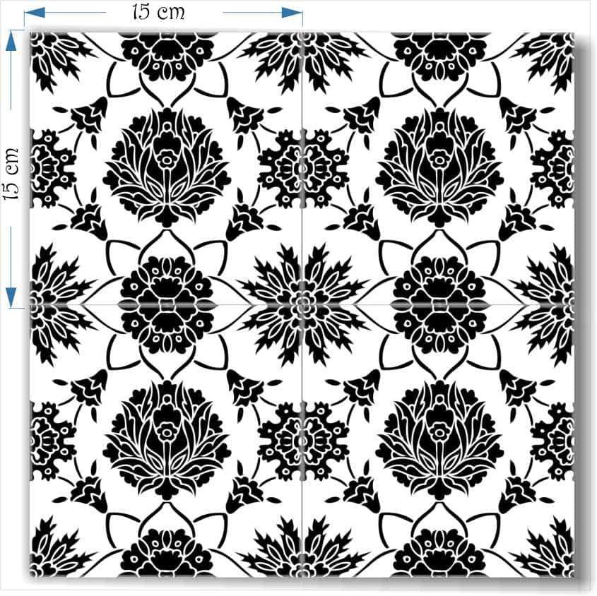 Lori series four black and white tiles together