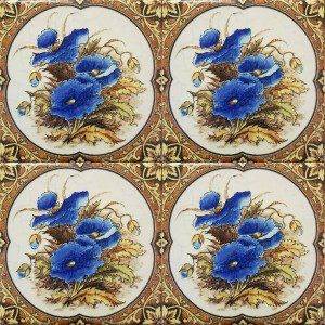 four blue poppy tiles together