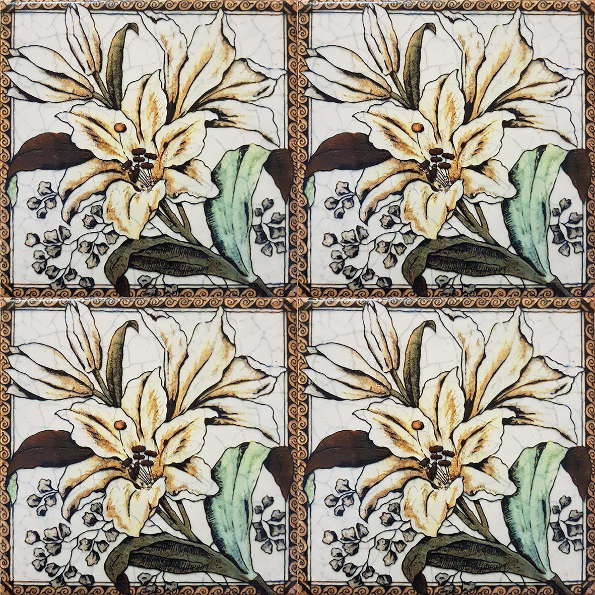 Four Victorian Lilly Tiles