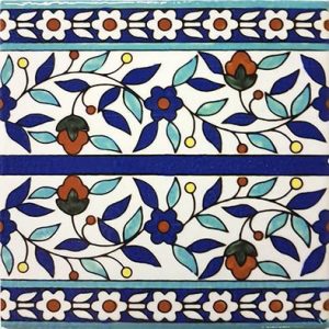 Floral pattern hand decorated waterline pool tiles and decorative tile