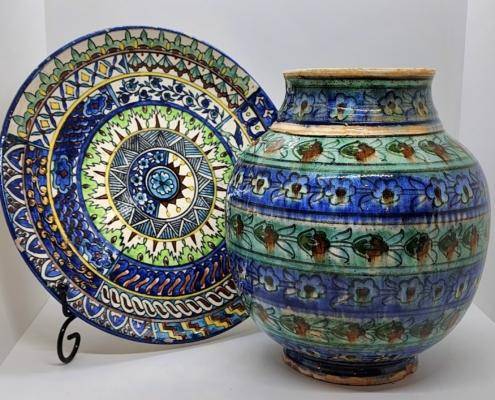 decorative pottery vase and plate