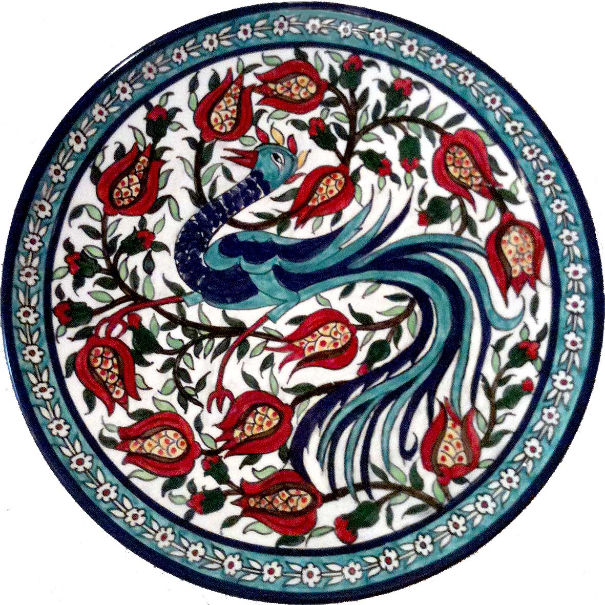 The Peacock in a Pomegranate Garden Hand Painted Plate
