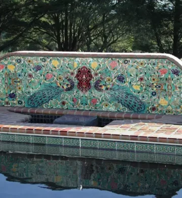 waterline pool tiles with a tile mural in California