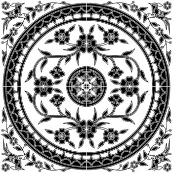 Four black and white Circle series tiles together
