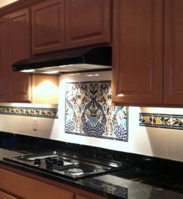 kitchen backsplash subway tiles with grape pattern