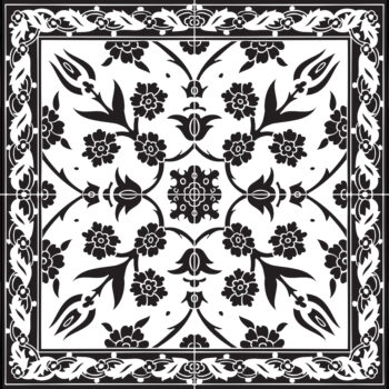 Four Tiles Square Dance Series Black and White corner tiles together