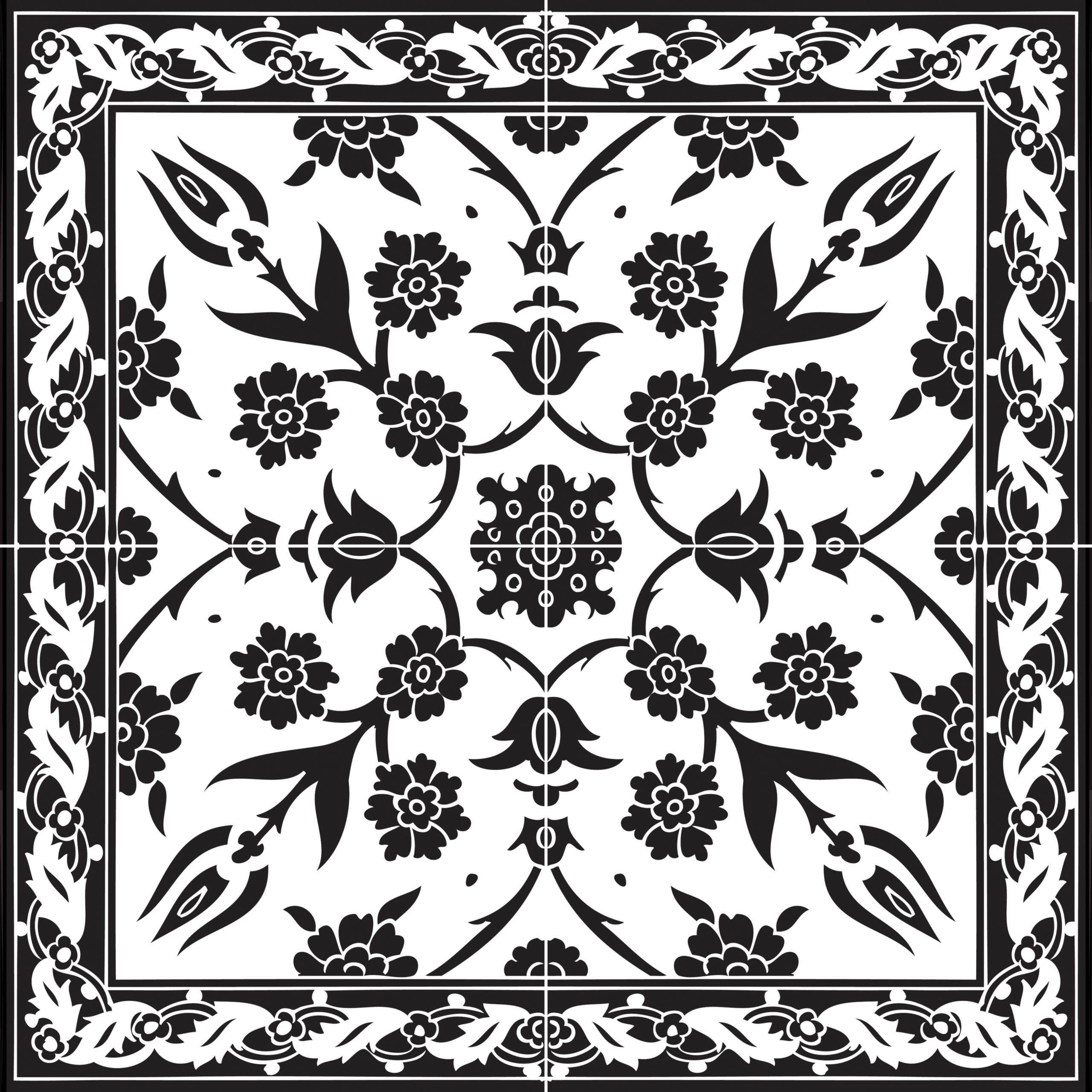 Four Tiles Square Dance Series Black and White corner tiles together