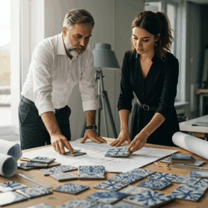 Architect and interior designer choosing our hand painted tiles - Balian - Armenian Ceramics Architect and interior designer choosing our hand painted tiles