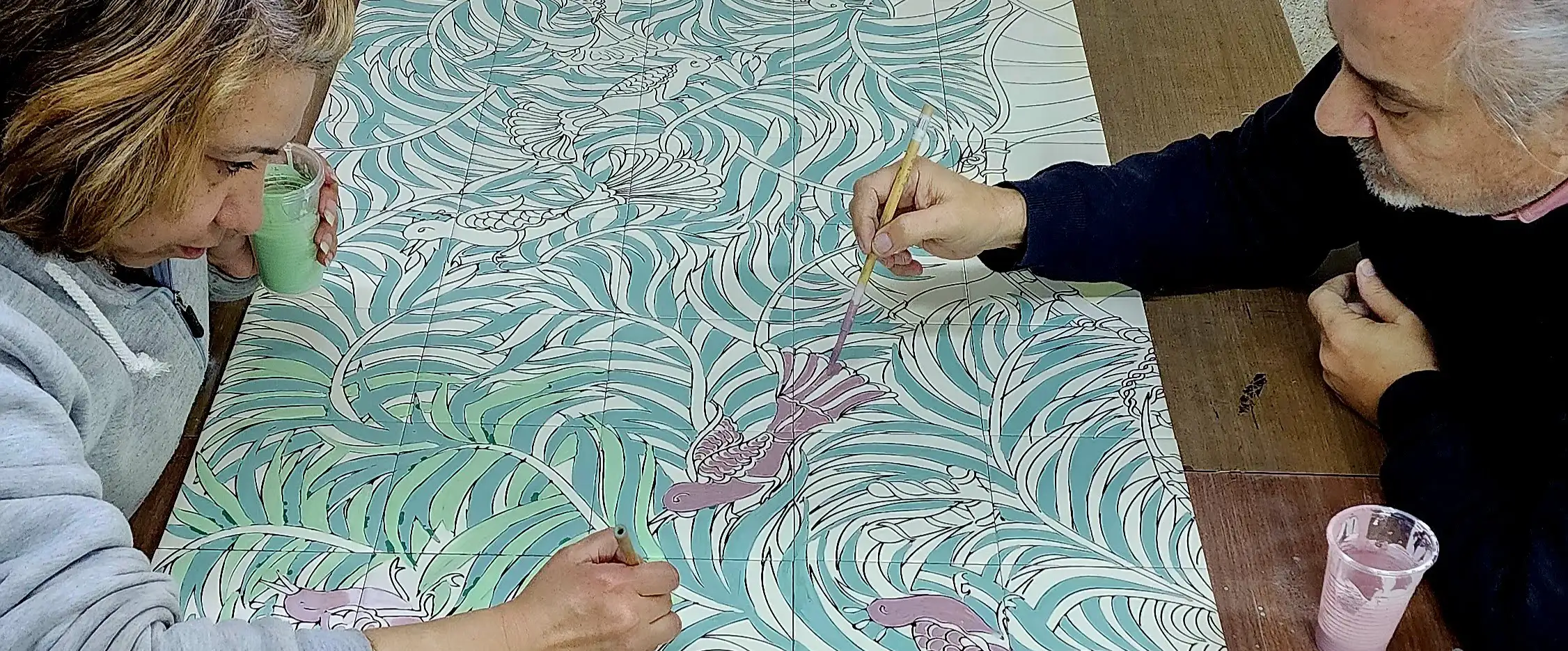 hand painting of decorative tiles