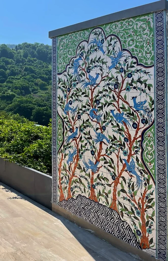 singinging birds mural Begur AM - Balian - Armenian Ceramics ladscape design tile mural