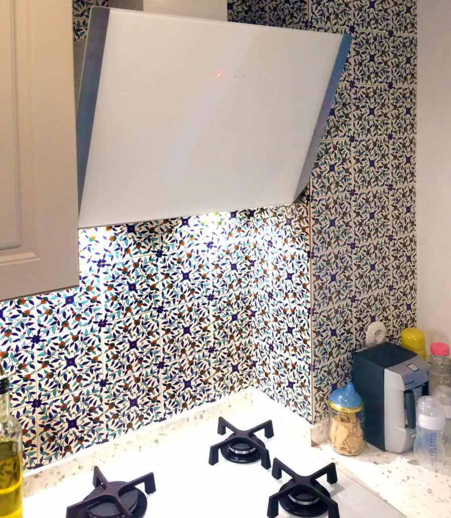 backsplash tiles with hand painted floral patterns