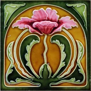 6x6 inch art deco tile reproduction with green and pink floral pattern Art deco tiles to be used in vintage bathroom tile idea projects