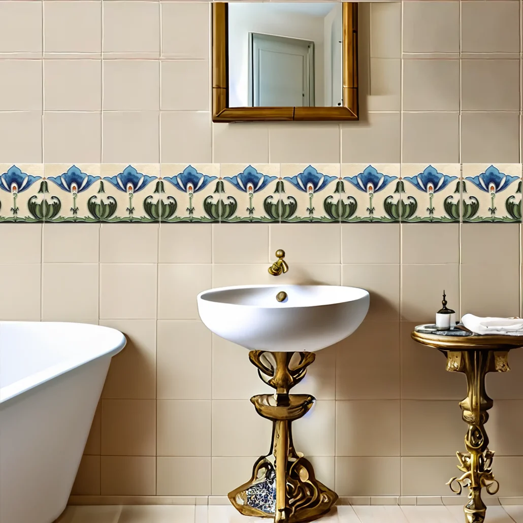 art Nouveau bathroom 3 - Balian - Armenian Ceramics bathoor-tile-murals