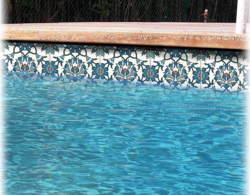 Lori off-white decorative tile with blue, turquoise and green floral pattern, 6x6 in.