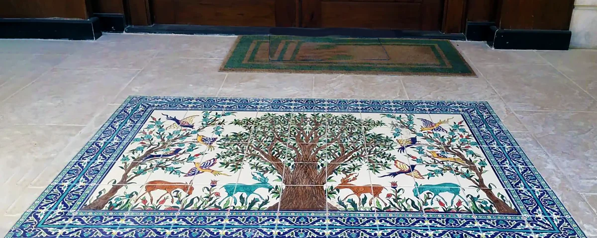 floor tile mural the Olive Tree of Jerusalem in Amman,Jordan - Balian - Armenian Ceramics Small-Entryway-Tile-Floor-Ideas