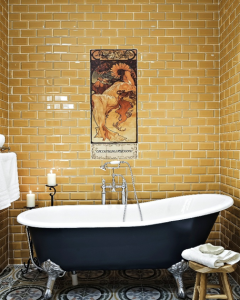 An Art Nouveau Tile mural in a bathroom setting