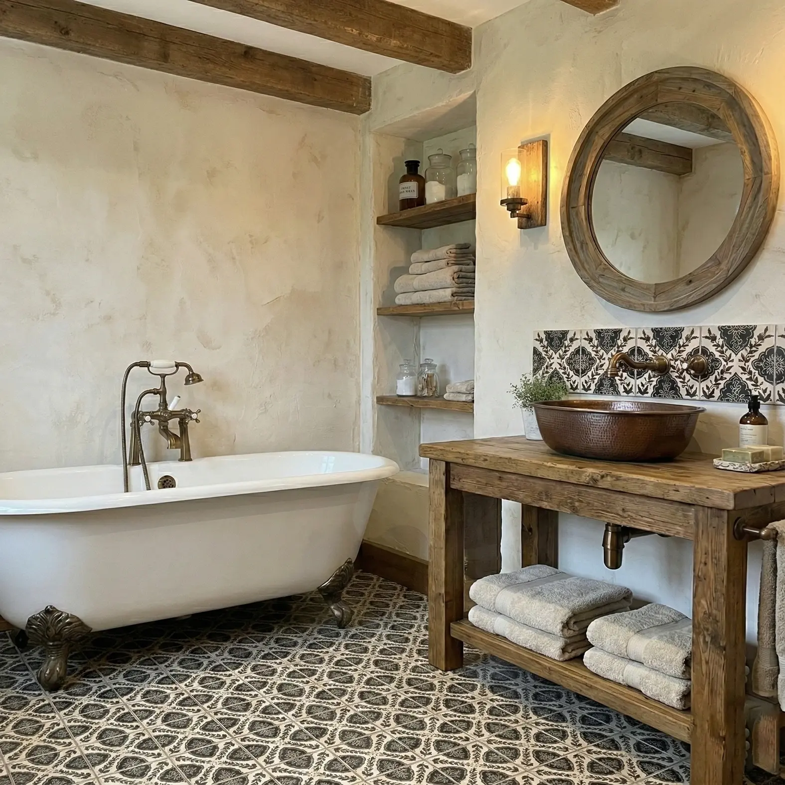 hand painted black and white 6x6 inch bathroom wall and floor tiles
