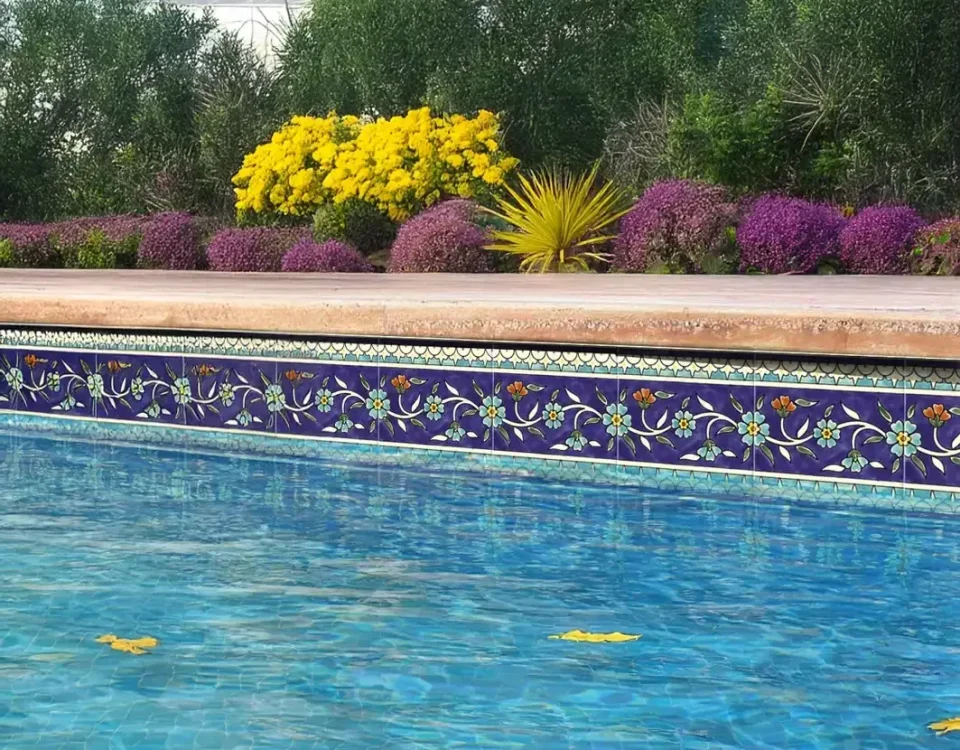 Circle dance dark blue waterline swimming pool tiles - Balian - Armenian Ceramics modern-waterline-pool-tiles-ideas