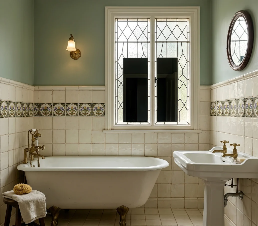 A vintage bathroom tile idea using 15x15cm Balian Art Decor tiles