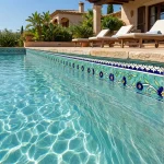 waterline pool tile design with 6x6 inch porcelain tiles