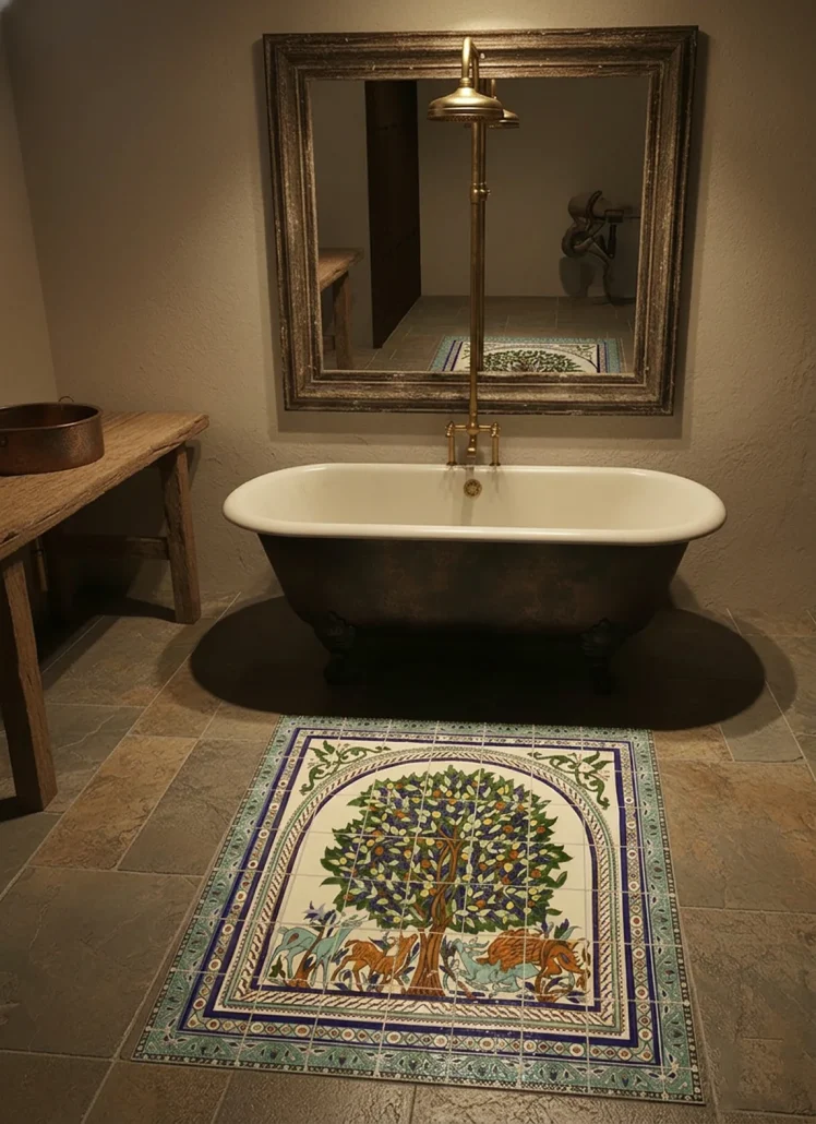 Hand-painted decorative shower tile design idea