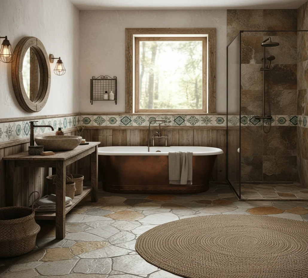 Hand-painted shower tile mural design idea