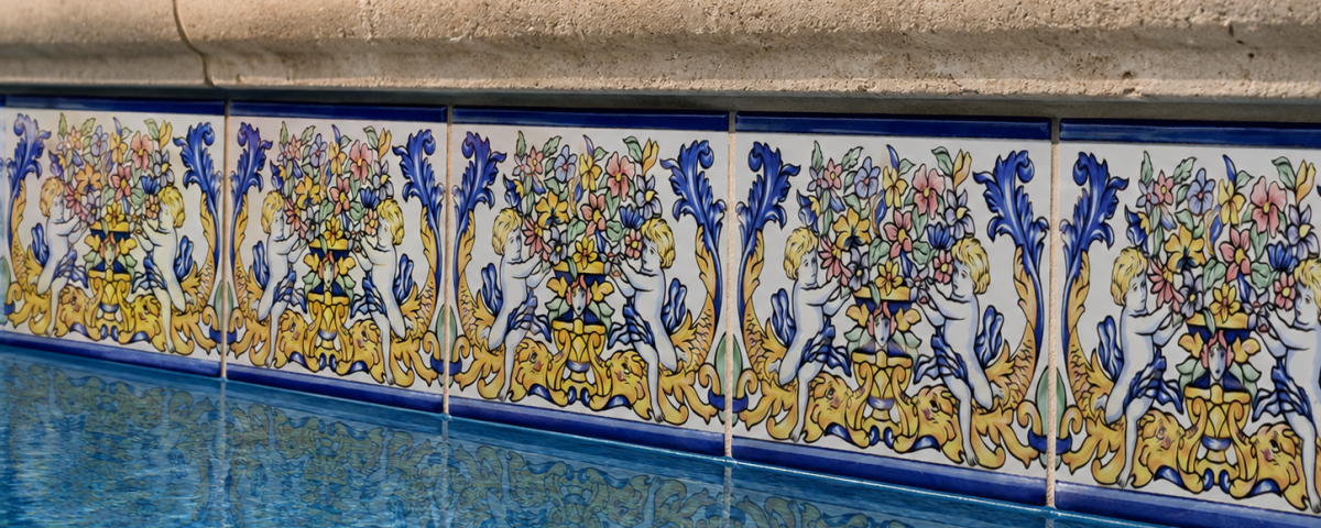 several Cupid with fish-pattern porcelain pool tiles
