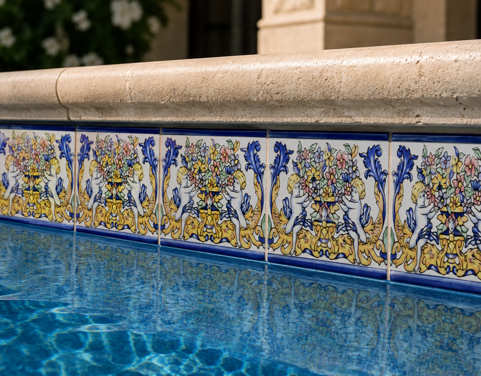 several Cupid with fish-pattern porcelain pool tiles
